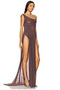 view 2 of 3 Wetlook Off-shoulder Long Dress With Double Thigh Split in Brown