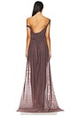 view 3 of 3 Wetlook Off-shoulder Long Dress With Double Thigh Split in Brown