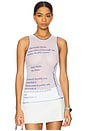view 1 of 5 Wet Script Tank Top in White Mesh Blue Text