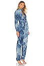 view 2 of 3 Zip Front High Waisted Jumpsuit in Dark Washed Tie Dye Denim