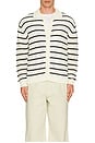 view 3 of 3 Open Collared Cardigan in Ivory & Navy Stripe