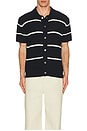 view 3 of 3 Shaker Stitch Open Collared Cardigan in Navy & Cream