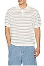 view 1 of 5 Unisex Linen Striped Polo Knit in White & Soft Blue