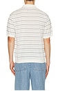 view 2 of 5 Unisex Linen Striped Polo Knit in White & Soft Blue