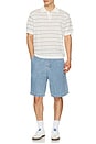 view 3 of 5 Unisex Linen Striped Polo Knit in White & Soft Blue