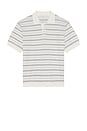 view 4 of 5 Unisex Linen Striped Polo Knit in White & Soft Blue