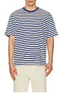 view 1 of 5 Unisex Striped Tee Shirt in Blue & Cream