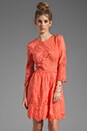 view 1 of 6 Valentina Petticoat Embroidery Long Sleeve Dress in Melon
