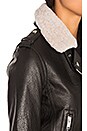 view 6 of 7 Detachable Lamb Shearling Fur Collar Aviator Moto Jacket in Black
