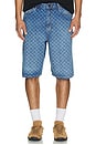 view 4 of 5 Monogram Denim Shorts in Blue