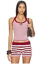 view 1 of 5 Boucle Halter Neck Top in Burgundy & Light Pink