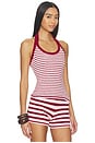 view 2 of 5 Boucle Halter Neck Top in Burgundy & Light Pink