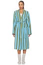 view 1 of 4 Waffle Bathrobe in Blue & Green Stripe