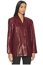 view 3 of 6 x Coco Aroa Leather Blazer Jacket in Beet Red