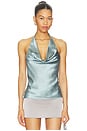 view 1 of 4 Cassia Halter Tank Top in Dusty Blue Silk
