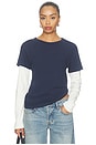 view 1 of 4 Rory Layered Long Sleeve Top in Navy & White Waffle