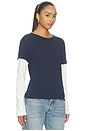 view 2 of 4 Rory Layered Long Sleeve Top in Navy & White Waffle