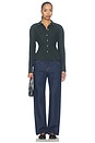 view 5 of 5 Sedona Button Down Top in Navy Forest Plaid