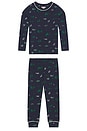 view 1 of 4 Kids Printed Long Pajama Set in Forest Pine Navy
