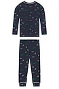 view 2 of 4 Kids Printed Long Pajama Set in Forest Pine Navy