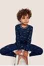 view 4 of 4 Kids Printed Long Pajama Set in Forest Pine Navy