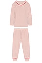 view 1 of 2 Kids Printed Long Pajama Set in Duo Stripe Holly Red