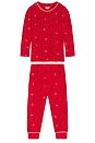 view 1 of 4 Kids Printed Long Pajama Set in Nut Cracker Holly Red & Ivory