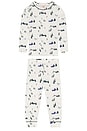 view 1 of 4 Kids Printed Long Pajama Set in Ski Chalet Ivory & Pine