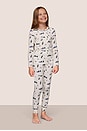 view 3 of 4 Kids Printed Long Pajama Set in Ski Chalet Ivory & Pine