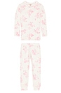 view 1 of 2 Kids Printed Long Pajama Set in Rose Garden Cameo Pink & Pale Pink