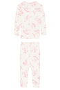 view 2 of 2 Kids Printed Long Pajama Set in Rose Garden Cameo Pink & Pale Pink