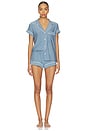 view 1 of 4 Gisele Printed Shortie Pajama Set in Duo Stripe Slate Blue & Ivory