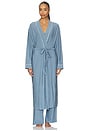 view 1 of 5 Gisele Printed Long Robe in Duo Stripe Slate Blue & Ivory