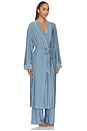view 3 of 5 Gisele Printed Long Robe in Duo Stripe Slate Blue & Ivory