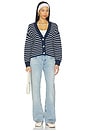 view 5 of 6 Fine Gauge Cropped Cardigan in Stripe Navy & Heathered Almond