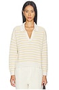 view 1 of 4 Fine Gauge Polo Top in Stripe Almond Heather& Sunbeam Ivory