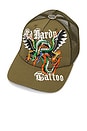 view 3 of 3 Rhinestone Dragon Wings Hat in Olive