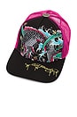 view 3 of 3 Embroidered Koi Fish Hat in Black & Pink