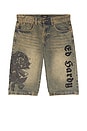 view 5 of 6 Spider Skulls Rhinestone Long Shorts in Y2k Tint