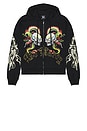 view 6 of 7 Dragon Skulls Rhinestone Zip Hoodie in Black