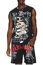 view 3 of 4 Skull Tophat Cutoff Tee in Black