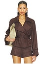 view 1 of 4 Marais Faux Suede Cropped Trench Coat in Chocolate Fondant