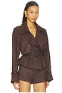 view 2 of 4 Marais Faux Suede Cropped Trench Coat in Chocolate Fondant