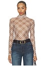 view 1 of 5 Bourbon Turtleneck Mesh Top in Brown Plaid