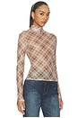 view 2 of 5 Bourbon Turtleneck Mesh Top in Brown Plaid