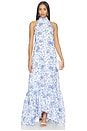 view 1 of 5 Elin Halter Gown in White & Blue