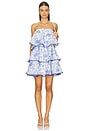 view 1 of 4 Elin Strapless Frilled Mini Dress in White & Blue