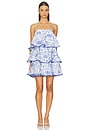view 2 of 4 Elin Strapless Frilled Mini Dress in White & Blue