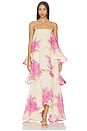 view 1 of 4 Rova Tiered Gown in Cream & Pink