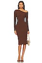 view 1 of 3 Knit One-shoulder Dress in Saddle Brown